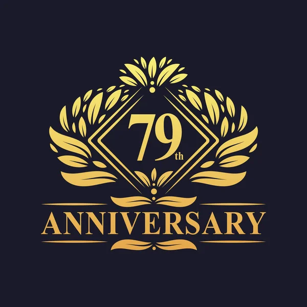 Years Anniversary Logo Luxury Floral Golden 79Th Anniversary Logo — Stock Vector