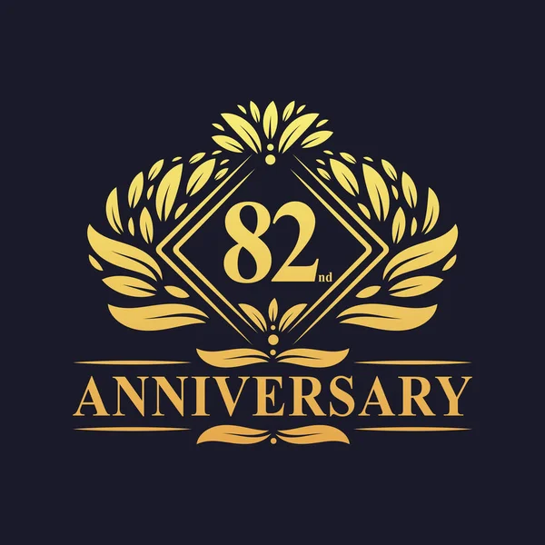 Anos Anniversary Logo Luxo Floral Dourado Logotipo 82Nd Aniversário — Vetor de Stock