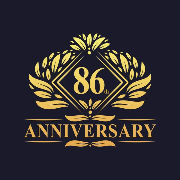 Årsdagen Logotyp Lyx Blommig Gyllene 86Th Jubileum Logotyp — Stock vektor