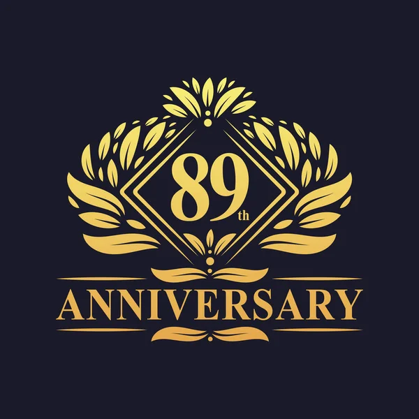 Anni Anniversario Logo Logo Lusso Floreale Dorato 89Esimo Anniversario — Vettoriale Stock