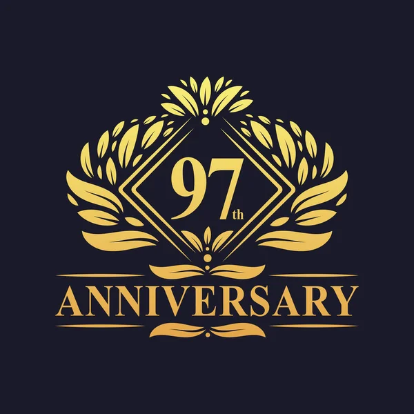 Logo Anniversario Anni Logo Floreale Oro 97Esimo Anniversario Lusso — Vettoriale Stock