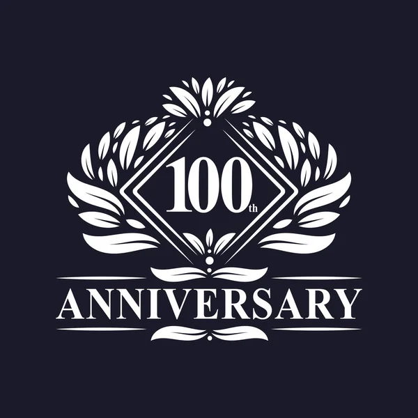 Logotipo 100 Años Aniversario Logotipo 100 Aniversario Floral Lujo — Vector de stock