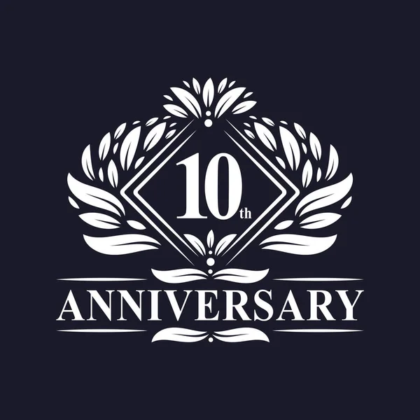 Χρόνια Λογότυπο Επετείου Luxury Floral 10Th Anniversary Logo — Διανυσματικό Αρχείο