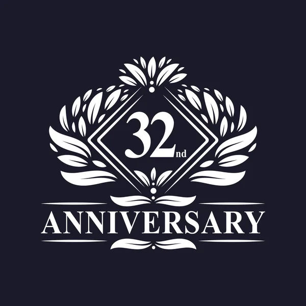 Χρόνια Λογότυπο Επετείου Πολυτελές Floral Λογότυπο 32Ης Επετείου — Διανυσματικό Αρχείο