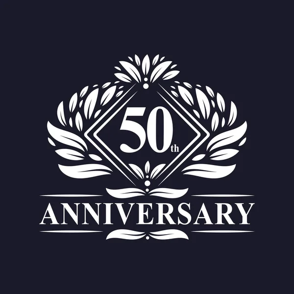 Years Anniversary Logo Luxury Floral 50Th Anniversary Logo — Stock Vector