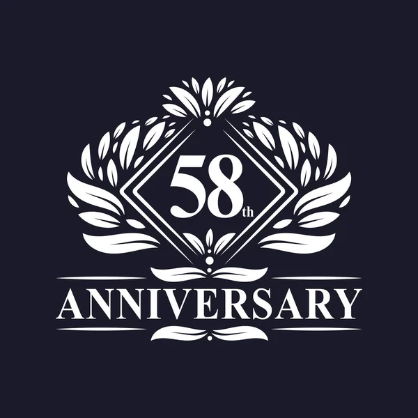 Jaar Jubileum Logo Luxe Bloemen 58Ste Verjaardag Logo — Stockvector