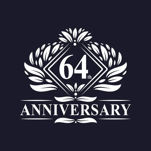 Jaar Jubileum Logo Luxe Bloemen 64Ste Verjaardag Logo — Stockvector