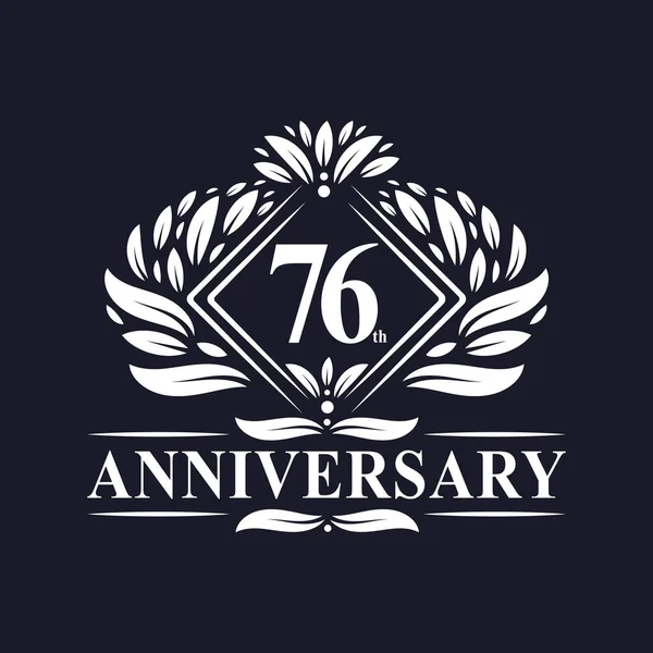 Anos Anniversary Logo Luxo Floral 76Th Aniversário Logotipo — Vetor de Stock