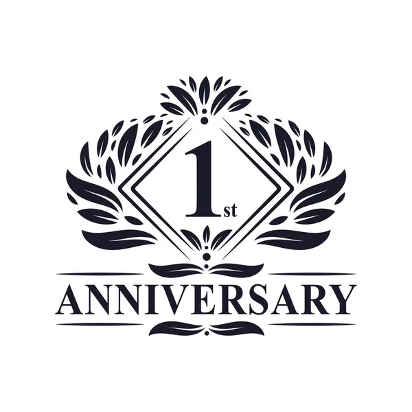 Logotipo Del Aniversario Año Logotipo Floral Lujo Del Primer Aniversario — Archivo Imágenes Vectoriales