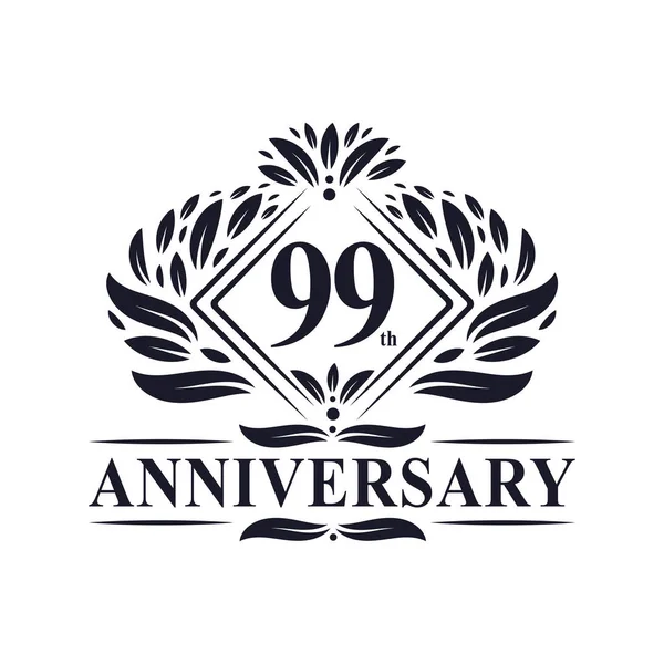 Logo Años Aniversario Logotipo Lujo Floral 99º Aniversario — Vector de stock