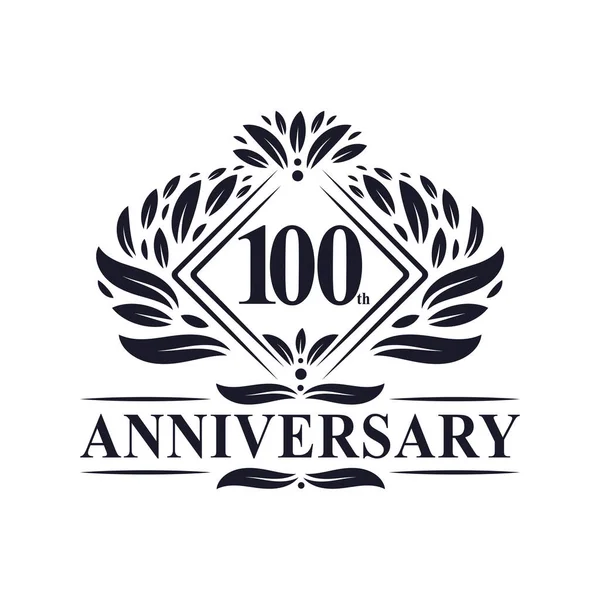 Logotipo Aniversário 100 Anos Logotipo 100 Anos Floral Luxo — Vetor de Stock