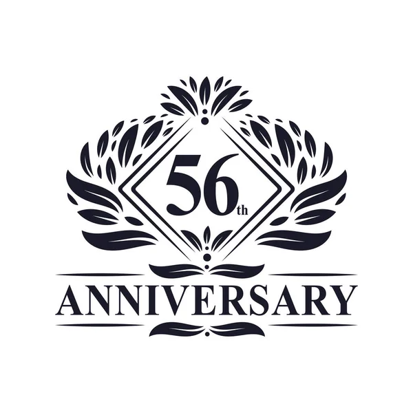 Anni Anniversario Logo Logo Lusso Floreale 56Esimo Anniversario — Vettoriale Stock