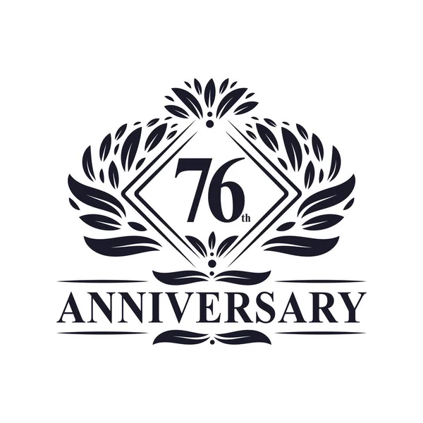 Anos Anniversary Logo Luxo Floral 76Th Aniversário Logotipo — Vetor de Stock