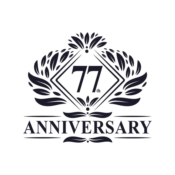 Anos Anniversary Logo Luxo Floral 77Th Aniversário Logotipo — Vetor de Stock