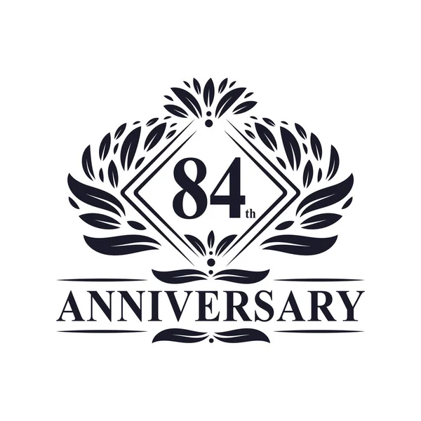 Anos Anniversary Logo Luxo Floral 84Th Aniversário Logotipo — Vetor de Stock