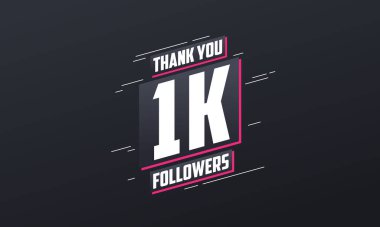 Sosyal ağlar için 1k takipçisi ve tebrik kartı şablonu.