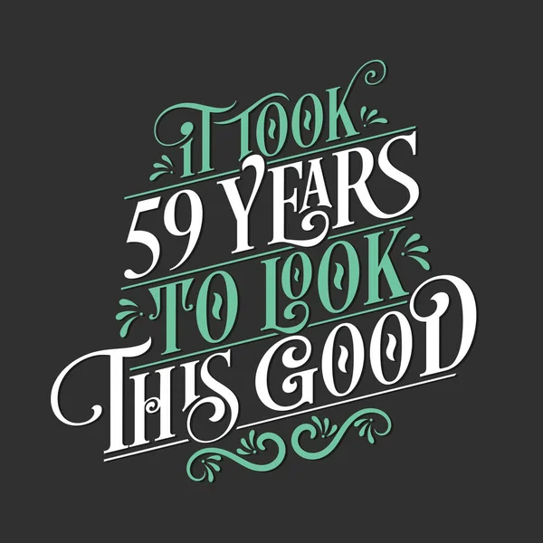 人们花了59年的时间 用漂亮的书法字体设计了这个美好的生日和59周年庆祝会 — 图库矢量图片