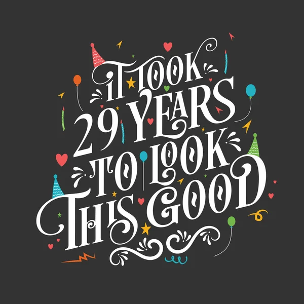 人们花了29年时间才用漂亮的书法字体设计出了这个美好的生日和29周年庆典 — 图库矢量图片