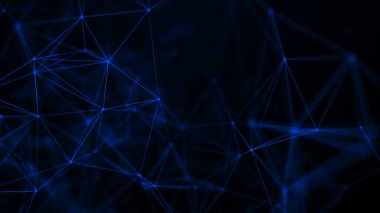 Noktaları ve çizgileri birleştiren soyut bir arkaplan. Büyük veri görselleştirmesi. 3 boyutlu görüntüleme. Pleksus etkisi