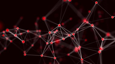 Büyük veri. Dijital arka plan. Uzayda üçgen şekillerin soyut kırmızı ve mavi dağılımı. 3d oluşturma.