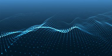 Işık arka planında hareket eden dalgaların illüzyonunu yaratan soyut renkli bir parlayan nokta dalgası. Görselleştirme, teknolojiyi, geleceğin sanatını birleştiren 3D dinamik bir vektör dalgasına benziyor..