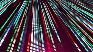 Uzağa doğru uzanan çok renkli piksellerin renkli parlak çizgileriyle animasyon. Bir neon hareket efekti oluşturur, bir kalp ya da müzik dengeleyicisini hatırlatır.