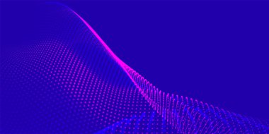 Karanlık bir arka planda hareket eden dalgaların illüzyonunu yaratan soyut renkli, ışıldayan noktaların dalgası. Görselleştirme, teknolojiyi, geleceğin sanatını birleştiren 3D dinamik bir vektör dalgasına benziyor.