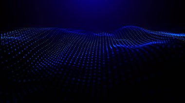 Karanlık bir arka planda hareket eden dalgaların illüzyonunu yaratan soyut renkli, ışıldayan noktaların dalgası. Görselleştirme, teknolojiyi, geleceğin sanatını birleştiren 3D dinamik bir vektör dalgasına benziyor.