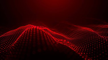 Karanlık bir arka planda hareket eden dalgaların illüzyonunu yaratan soyut renkli, ışıldayan noktaların dalgası. Görselleştirme, teknolojiyi, geleceğin sanatını birleştiren 3D dinamik bir vektör dalgasına benziyor.