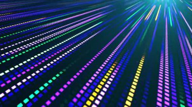 Uzağa doğru uzanan çok renkli piksellerin renkli parlak çizgileriyle animasyon. Bir neon hareket efekti yaratır, bir kalp ya da müzik dengeleyicisini hatırlatır. 3B Görüntü