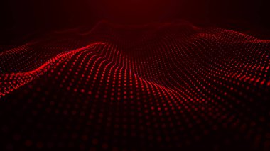 Karanlık bir arka planda hareket eden dalgaların illüzyonunu yaratan soyut renkli, ışıldayan noktaların dalgası. Görselleştirme, teknolojiyi, geleceğin sanatını birleştiren 3D dinamik bir vektör dalgasına benziyor.