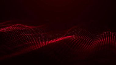 Parlayan noktaların renkli renkli bir dalgası. Karanlık bir arkaplanda hareket eden dalgaların illüzyonunu yaratıyor. Görselleştirme, geleceğin teknolojisi ve sanatını birleştiren dinamik bir 3 boyutlu dalgaya benziyor..