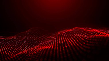 Karanlık bir arka planda hareket eden dalgaların illüzyonunu yaratan soyut renkli, ışıldayan noktaların dalgası. Görselleştirme, dinamik bir vektör 3D dalgasına benziyor.