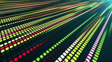 Bir çok renkli pikselden yapılmış renkli parlak çizgilere sahip bir animasyon. Bir neon hareket efekti bir kalp bandını ya da bir müzik eşitleyicisini anımsatır..