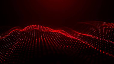 Karanlık bir arka planda hareket eden dalgaların illüzyonunu yaratan soyut renkli, ışıldayan noktaların dalgası. Görselleştirme, teknolojiyi, geleceğin sanatını birleştiren 3D dinamik bir vektör dalgasına benziyor.