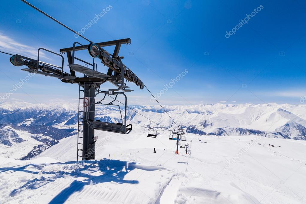 Top stantion of ski lift on mountain