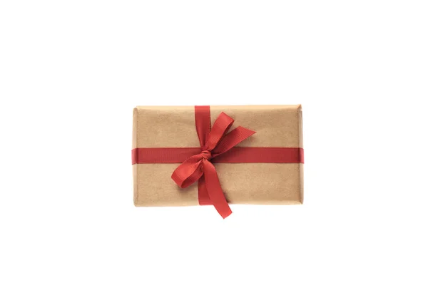 Різдвяна Композиція Подарунок Червоною Стрічкою Прикрасами Пастельному Папері Барвистий Фон — стокове фото