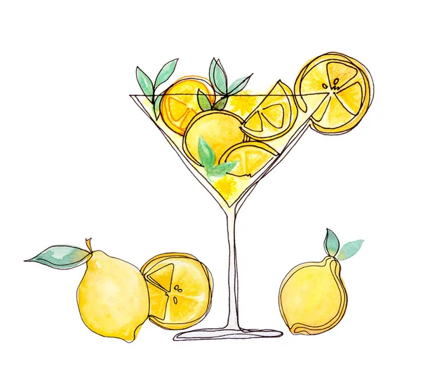 Κίτρινος Χυμός Πορτοκαλιού Ποτήρι Στρογγυλά Φρούτα Και Μισοκομμένα Και Πράσινα — Φωτογραφία Αρχείου