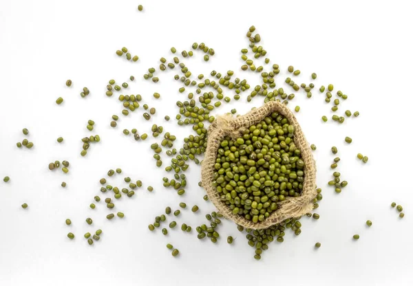 Una Pila Frijoles Mung Conocidos Como Judías Verdes Saco Marrón — Foto de Stock