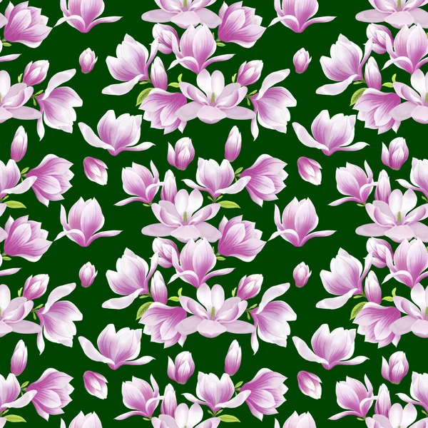 Magnolia Fleur Rose Motif Sans Couture Sur Fond Vert Illustration — Photo