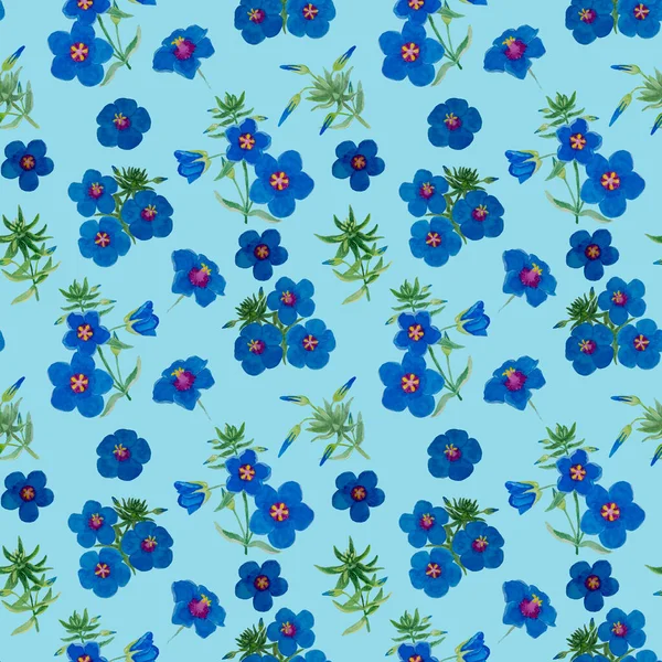 兰色背景的园花水彩画 蓝色花瓣开花植物图解无缝重复图案或时尚面料纺织品纸包装 — 图库照片