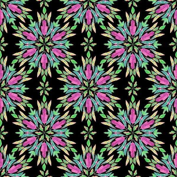 Mandala Composição Elemento Colorido Folhas Sem Costura Padrão Botânico Croton — Fotografia de Stock
