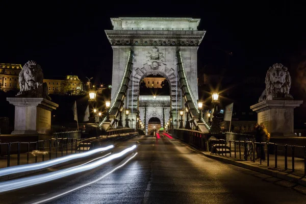 Chain Bridge Bro Som Sträcker Sig Över Donau Mellan Buda — Stockfoto