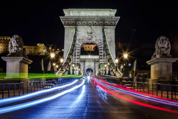 Chain Bridge Bro Som Sträcker Sig Över Donau Mellan Buda — Stockfoto