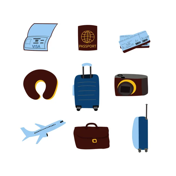 Travel set objects in hand drawn style. — Stock Vector