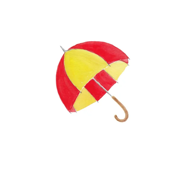 Watercolor Illustration Yellow Red Umbrella Isolated White Background — Stock Photo, Image