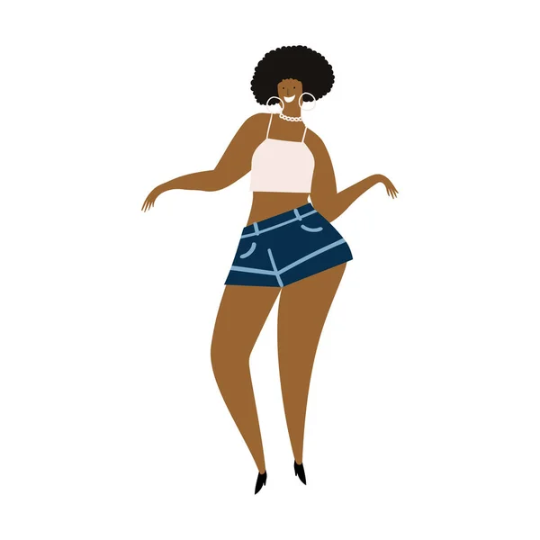 Lateinisch, karibisch. Afrikanerin tanzt, bewegt und hat Spaß. — Stockvektor
