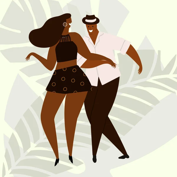 Handritad Vektor Illustration Ett Par Dansande Sexiga Roliga Bachata Salsa — Stock vektor