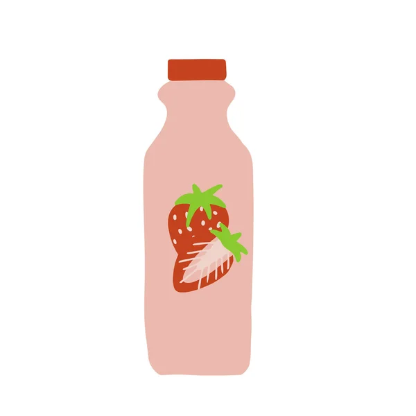 Векторная Иллюстрация Клубничного Кефира Пластиковой Розовой Бутылке Изолированный Белом Фоне — стоковый вектор