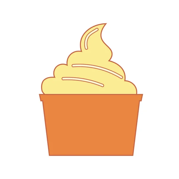 Linha arte vetor ilustração de copo de papel com macio servir sorvete ou gelato ou iogurte congelado em cores pastel. Isolado sobre fundo branco. —  Vetores de Stock